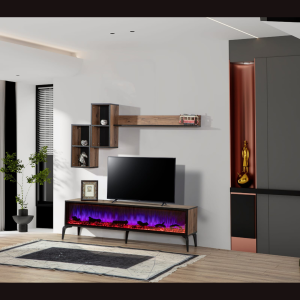 Oslo 3 Boyutlu Bluetooth Ses Sistemli Şömine Duvar Ünitesi (Alt-Üst)