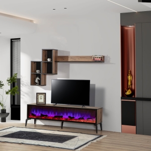 Oslo 3 Boyutlu Bluetooth Ses Sistemli Şömine Duvar Ünitesi (Alt-Üst)