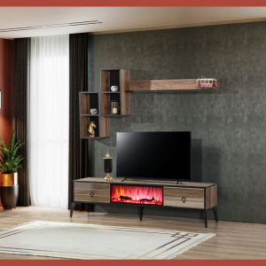 Rodos 2 Boyutlu Bluetooth Ses Sistemli Şömine Duvar Ünitesi (Alt-Üst)